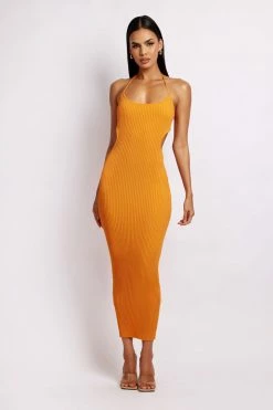 EMS Morgan Halter Knit Midi Dress - Tangerine