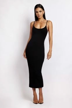 ROM Alexis Ribbed Cami Midi Dress - Black DRESSES