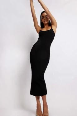 ROM Alexis Ribbed Cami Midi Dress - Black DRESSES