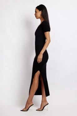 SOP DRESSES Nina Short Sleeve Knit Midi Dress - Black 10 SOP DRESSES Nina Short Sleeve Knit Midi Dress - Black