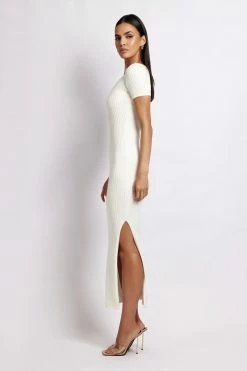 SOP Nina Short Sleeve Knit Midi Dress - White