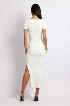 SOP Nina Short Sleeve Knit Midi Dress - White
