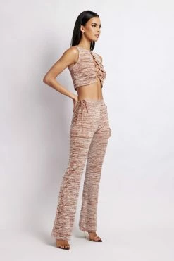 EMS Angelica Lace Up Knit Crop Top - Brown Space Dye Two Piece Sets