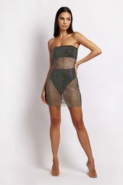 BSD Charity Diamante Mesh Mini Dress - Black