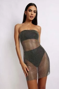 BSD Charity Diamante Mesh Mini Dress - Black