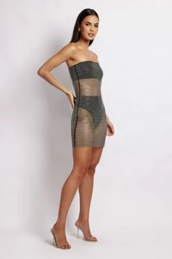 BSD Charity Diamante Mesh Mini Dress - Black