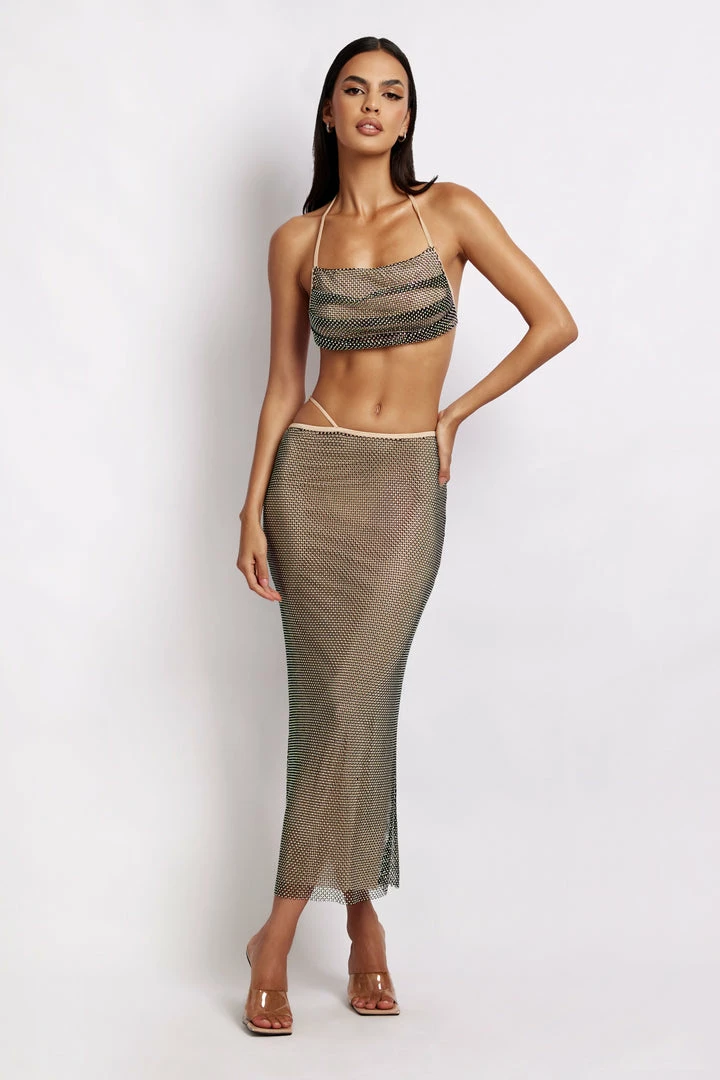 BSD Two Piece Sets Casey Mesh Diamante Halter Crop - Iridescent Black 7 BSD Two Piece Sets Casey Mesh Diamante Halter Crop - Iridescent Black