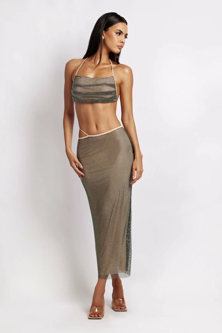 WDN Rayne Mesh Diamante Midi Skirt - Iridescent Black 3 WDN Rayne Mesh Diamante Midi Skirt - Iridescent Black