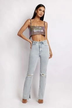 QNG Lianne Glow Mesh Bandeau Top - Iridescent Purple