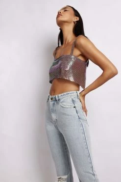 QNG Lianne Glow Mesh Bandeau Top - Iridescent Purple