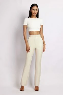 WNT All Bottoms Tyra Croc Straight Leg Faux Leather Pants - Cream