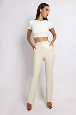 WNT All Bottoms Tyra Croc Straight Leg Faux Leather Pants - Cream