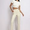 WNT All Bottoms Tyra Croc Straight Leg Faux Leather Pants - Cream