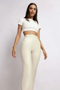 WNT All Bottoms Tyra Croc Straight Leg Faux Leather Pants - Cream