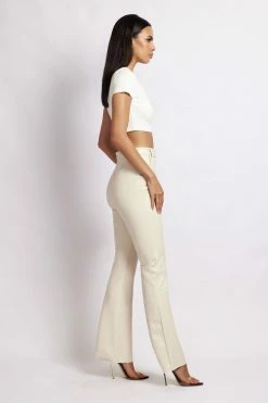 WNT All Bottoms Tyra Croc Straight Leg Faux Leather Pants - Cream