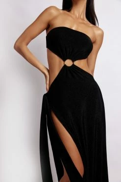 ROM DRESSES Sierra Strapless Shimmer Dress - Black Shimmer