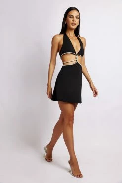 AMC Nicha Halter Mini Dress With Cut Outs - Black