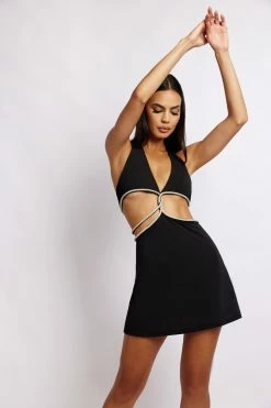 AMC Nicha Halter Mini Dress With Cut Outs - Black