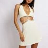 AMC Nicha Halter Mini Dress With Cut Outs - Bone DRESSES
