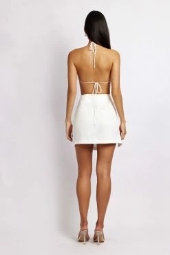 WNT Romi Asymmetric Wrap Satin Mini Skirt - White All Bottoms