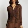 WDN Frances Collared Long Sleeve Shirt- Chocolate All Tops