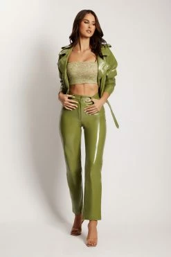WNT Oakleigh Straight Leg Patent Pants - Green Two Piece Sets