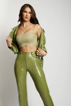 WNT Isobel Patent Biker Jacket - Green