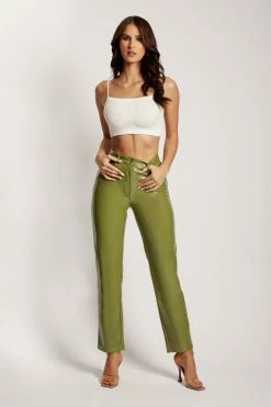 WNT Oakleigh Straight Leg Patent Pants - Green Two Piece Sets