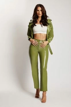 WNT Oakleigh Straight Leg Patent Pants - Green Two Piece Sets