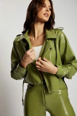 WNT Isobel Patent Biker Jacket - Green