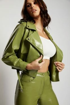 WNT Isobel Patent Biker Jacket - Green