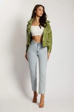 WNT Isobel Patent Biker Jacket - Green