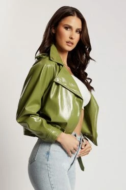 WNT Isobel Patent Biker Jacket - Green