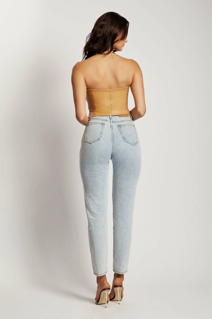 LCH All Tops Pamela Faux Leather Strapless Crop Top - Tan 2 LCH All Tops Pamela Faux Leather Strapless Crop Top - Tan