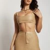 WNG Kasia Faux Leather Mini Skirt - Camel Two Piece Sets