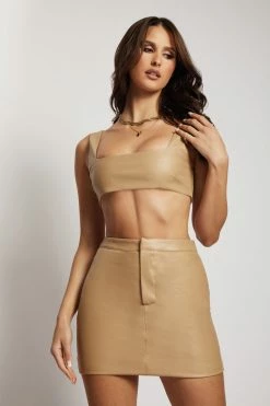WNG Kasia Faux Leather Mini Skirt - Camel Two Piece Sets