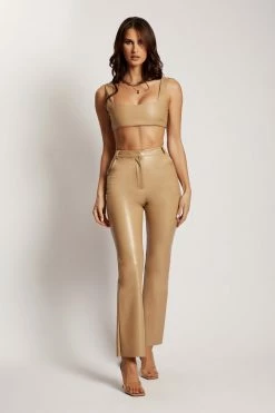 WNT Tyra Straight Leg Faux Leather Pants - Camel All Bottoms