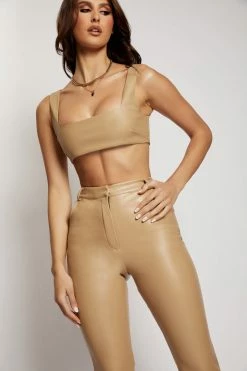 WNT Tyra Straight Leg Faux Leather Pants - Camel All Bottoms