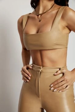 WNT Tyra Straight Leg Faux Leather Pants - Camel All Bottoms