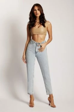 WNT Mahla Faux Leather Square Neck Crop - Camel