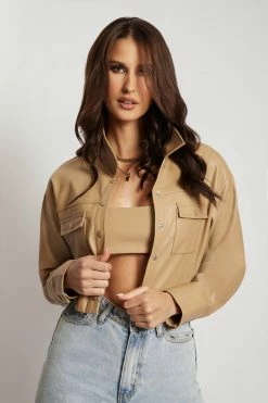 WNG Coats & Jackets Alaia Pu Cropped Jacket - Camel