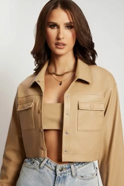 WNG Coats & Jackets Alaia Pu Cropped Jacket - Camel
