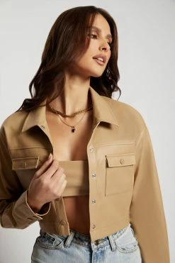 WNG Coats & Jackets Alaia Pu Cropped Jacket - Camel