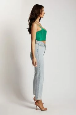 QNG Lake Lace Cami Crop Top - Green