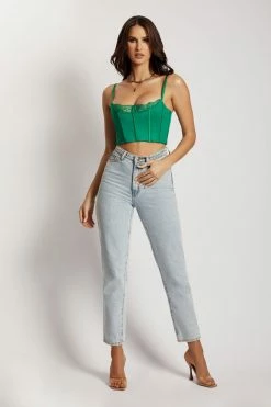 QNG Lake Lace Cami Crop Top - Green