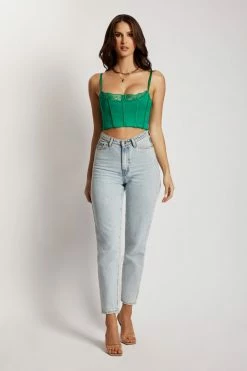 QNG Lake Lace Cami Crop Top - Green