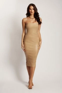 LCH Pamela Strapless Faux Leather Dress - Camel DRESSES
