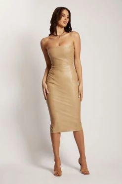LCH Pamela Strapless Faux Leather Dress - Camel DRESSES