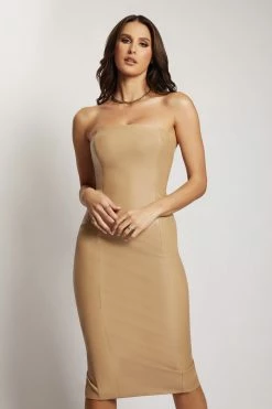 LCH Pamela Strapless Faux Leather Dress - Camel DRESSES