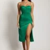 QNG DRESSES Talisa Chain Strap Side Split Corset Midi Dress - Green